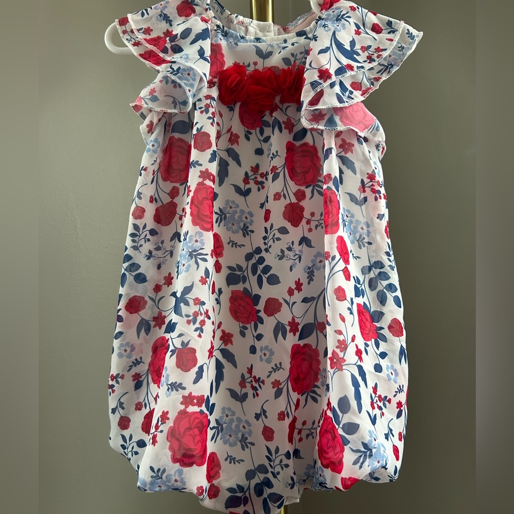 Little Lass Floral One Piece - Red and Blue